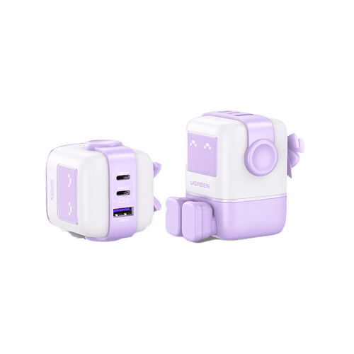 Ugreen Nexode 2-Port USB-C and 1-Port USB-A 65W GaN Wall Charger With LED Display - Purple