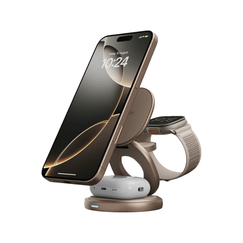 Bazic GoMag Gyre 360 Rotating Base 3 in 1 Wireless Charger With Apple Watch & Airpods Charging - Gold