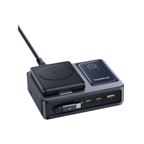 Baseus Nomos Qi2 140W 5-in-1 Desktop Charger With Digital Display - Cosmic Black