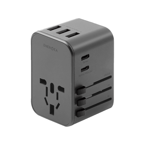 Energea Travelworld 2-Port USB-C and 3-Port USB-A 35W PD Travel Adapter - Gunmetal