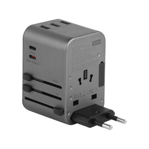 Energea Travelworld 2-Port USB-C and 3-Port USB-A 35W PD Travel Adapter - Gunmetal