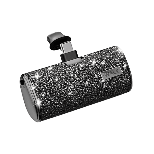 iWALK Bling Secret 4500mAh Portable Power Bank With Built-In USB-C Connector - Sparkly Diamond Black