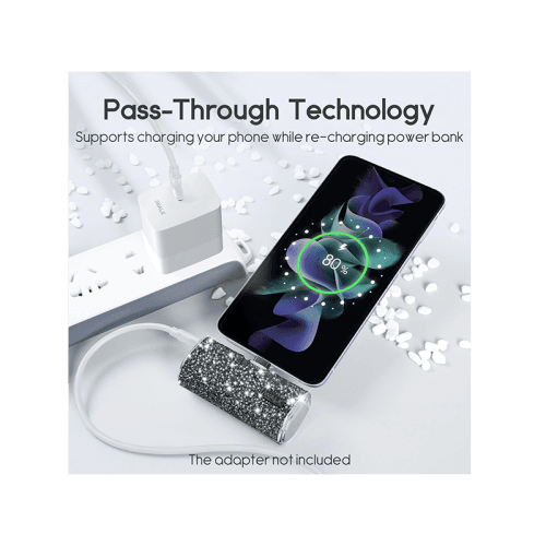 iWALK Bling Secret 4500mAh Portable Power Bank With Built-In USB-C Connector - Sparkly Diamond Black