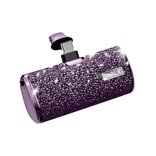 iWALK Bling Secret 4500mAh Portable Power Bank With Built-In USB-C Connector - Sparkly Diamond Purple
