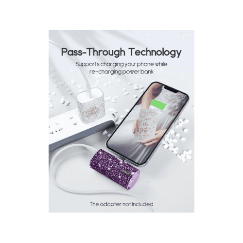 iWALK Bling Secret 4500mAh Portable Power Bank With Built-In USB-C Connector - Sparkly Diamond Purple