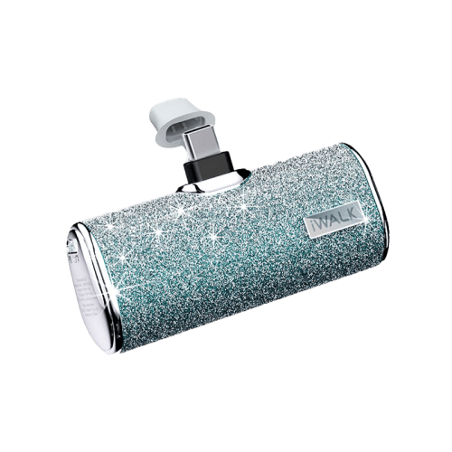 iWALK Bling Secret 4500mAh Portable Power Bank With Built-In USB-C Connector - Sparkly Diamond Blue