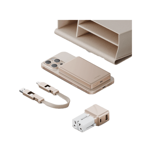 Energea X Bazic Travel Kit Travel world Adapter 25 + Alupac Power Bank 10000mAh + Alu Cable 15CM + Pouch - Beige