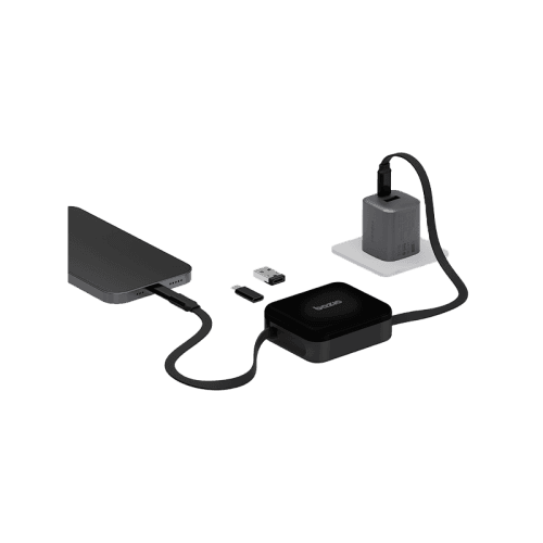Bazic GoCharge Loop 5 In 1 Cable Kit With Micro/USB-A/Lightning Adapter With 1M Retractable Travel Kit - Black