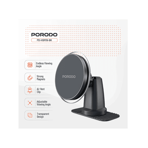 Porodo 2 In 1 Magsafe Magnetic Air Vent & Dash Mount - Black