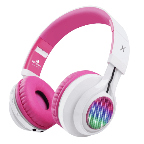 Riwbox Wireless Headphones With LED for Kids - Pink / White