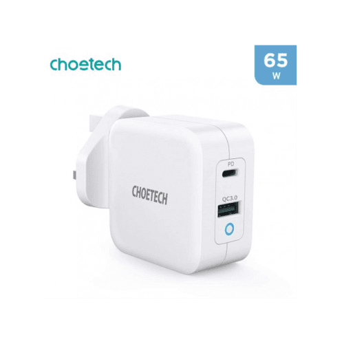 Choetech USB-C, USB-A PD 65W GaN Mini Fast Charger - White