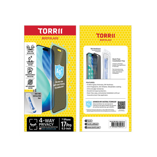 Torrii Body Glass 4-Way Privacy Screen Protector for iPhone 17 Pro