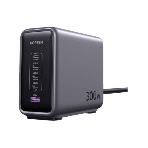 Ugreen Nexode 4-Port USB-C and 1-Port USB-A 300W GaN Wall Charger - Space Grey