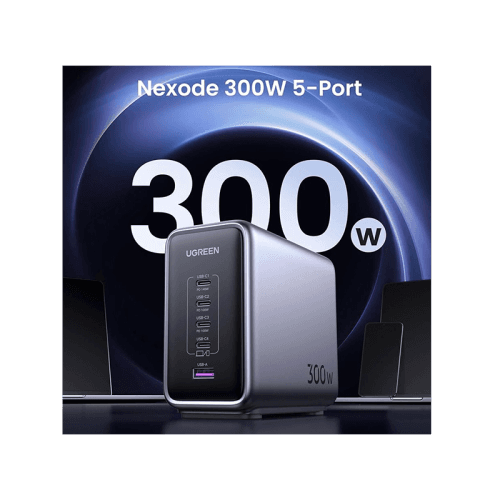 Ugreen Nexode 4-Port USB-C and 1-Port USB-A 300W GaN Wall Charger - Space Grey