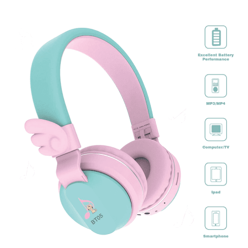 Riwbox Wings Foldable Wireless Bluetooth Headphones - Pink / Green