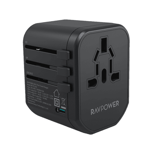 RavPower Pioneer 2-Port USB-A and 1-Port USB-C 20W Travel Charger - Black