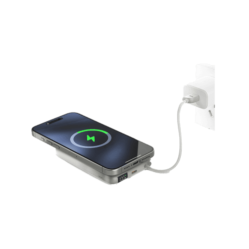 Bazic GoPower Fusion Mag 10K MagSafe Compatible Power Bank 10000mAh With Build in USB-C Cable - Pebble