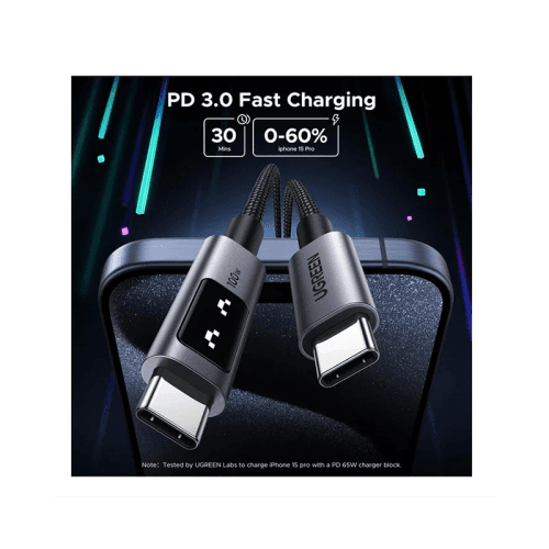 Ugreen Uno USB-C to USB-C 480Mbps 100W Fast Charging Cable 1m (5A Max) - Black