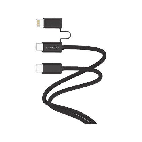 Smart Premium 2 in 1 USB-C to USB-C + lightning Cable - Black