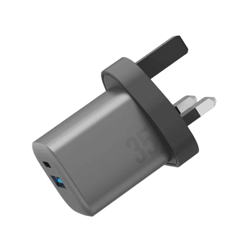 Energea Ampcharge 1-port USB-C and 1-port USB-A 35W GaN Wall Charger - Gunmetal