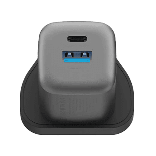Energea Ampcharge 1-port USB-C and 1-port USB-A 35W GaN Wall Charger - Gunmetal