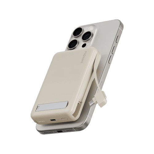 Energea MagPac Pro Plus MagSafe 10000mAh Power Bank  Built-In USB-C Cable With Built In Stand - Sand