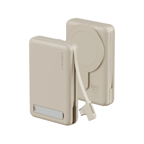 Energea MagPac Pro Plus MagSafe 10000mAh Power Bank  Built-In USB-C Cable With Built In Stand - Sand