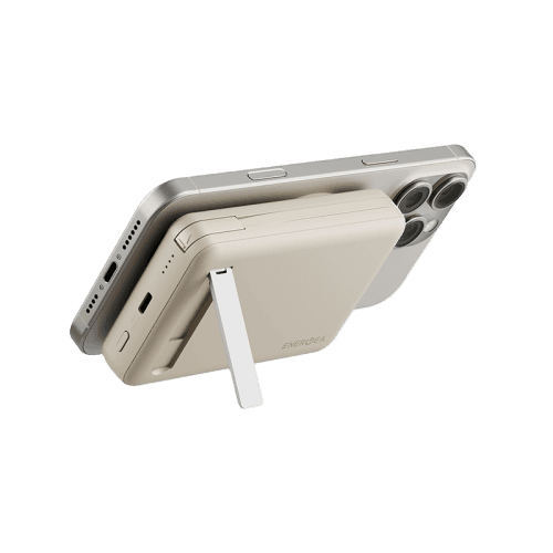 Energea MagPac Pro Plus MagSafe 10000mAh Power Bank  Built-In USB-C Cable With Built In Stand - Sand