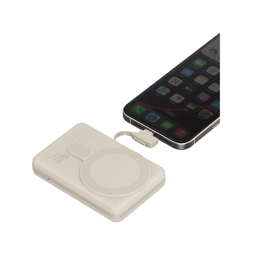 Energea MagPac Pro Plus MagSafe 10000mAh Power Bank  Built-In USB-C Cable With Built In Stand - Sand