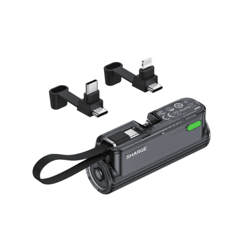 Sharge Flow Mini 2 USB-C With Built-in USB-C 5000mAh Power Bank - Black