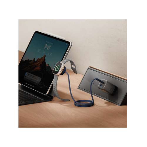 Energea Flow Duo 2-In-1 USB-C to USB-C With Apple Watch Charger 480Mbps 60W Cable 1.5M - Black