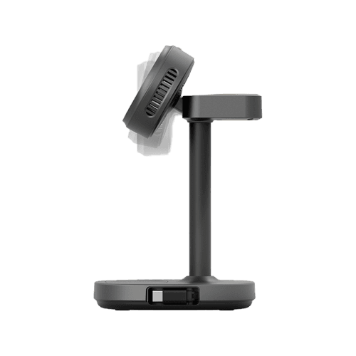 Energea MagAratic Stand With 4-In-1 Thermo Cool MagSafe Charger Stand With Retractable Cable and 65W Charger - Gunmetal