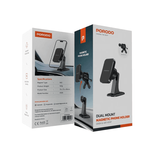 Porodo 2 In 1 Magnetic Car Phone Holder - Black