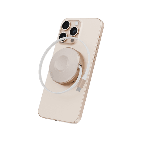 Energea MagDuo Arc 2 In 1 MagSafe Charger With Apple Watch Charger With Retractable USB-C Cable - Gold