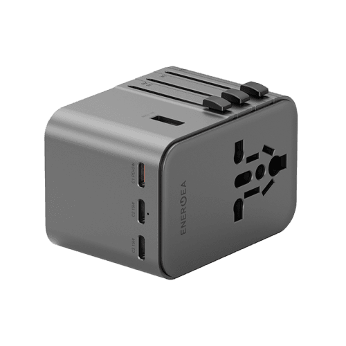 Energea Travelworld 3-Port USB-C and 2-Port USB-A 45W PD Travel Adapter - Gunmetal
