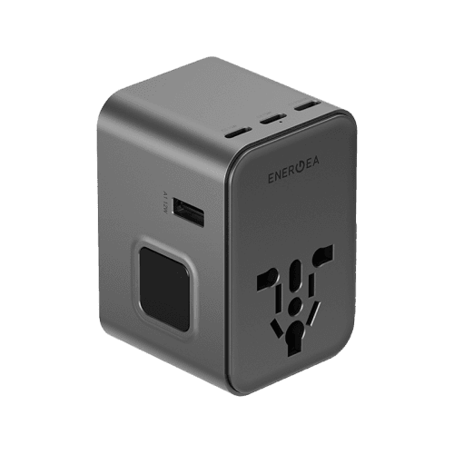 Energea Travelworld 3-Port USB-C and 2-Port USB-A 45W PD Travel Adapter - Gunmetal