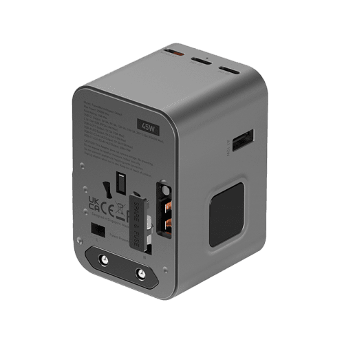 Energea Travelworld 3-Port USB-C and 2-Port USB-A 45W PD Travel Adapter - Gunmetal