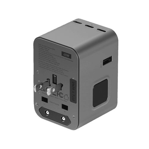 Energea Travelworld 3-Port USB-C and 2-Port USB-A 45W PD Travel Adapter - Gunmetal