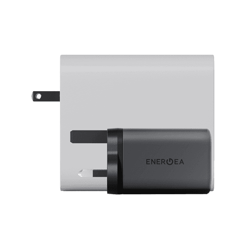 Energea Ampcharge Mini 2-Port USB-C and 1-Port USB-A 100W GaN Wall Charger - Gunmetal