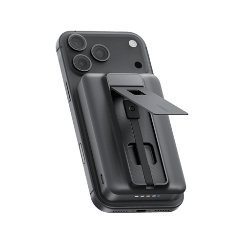 Energea MagPac Pro 35s With MagSafe Compatible Semi Solid State Power Bank With Built-in Cable and Stand 10000mAh - Gunmetal / Black
