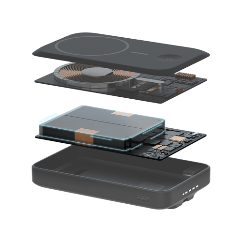 Energea MagPac Pro 35s With MagSafe Compatible Semi Solid State Power Bank With Built-in Cable and Stand 10000mAh - Gunmetal / Black