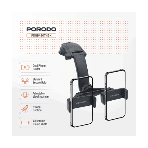 Porodo 360° Rotatable Car Dual Phone Holder – Black