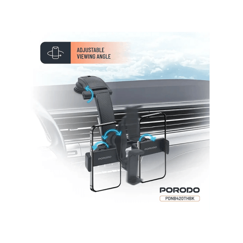 Porodo 360° Rotatable Car Dual Phone Holder – Black