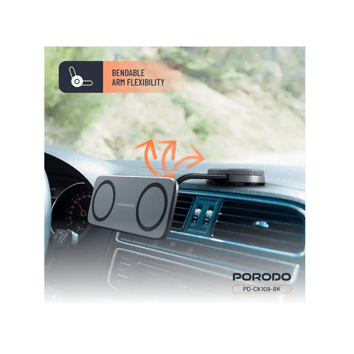 Porodo 360° Rotatable Vacuum & Adhesive Magnetic Car Dual Phone  Holder - Black