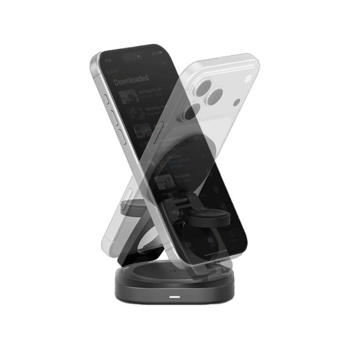 Energea AluMag Gyro 3 in 1 Foldable 25W Wireless Charger With 360 Rotating Base  - Gunmetal