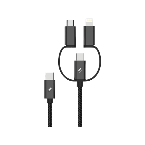 Smart Premium 3 in 1 USB-C to USB-C + Lightning + Micro USB Cable 45W 1.5m - Black