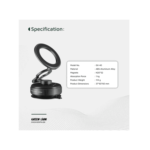 Green Lion GX-40 MagSafe Suction Phone Holder - Black