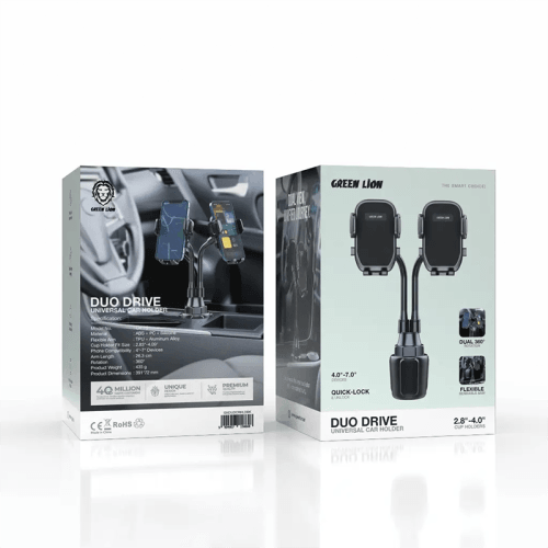 Green Lion Dual Drive Universal Car Phone Cup Holder Mount - Black
