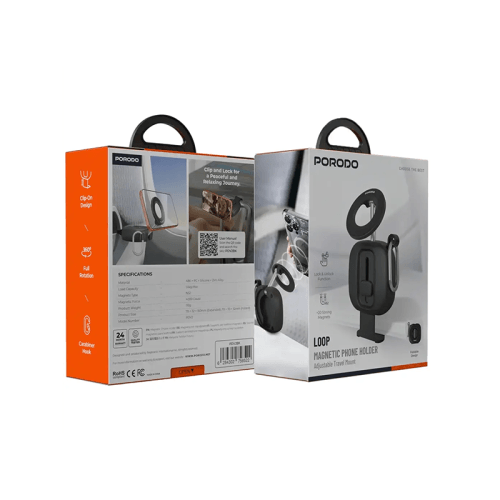 Porodo Loop Adjustable Travel Mount Magnetic Phone Holder - Black