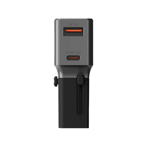 Energea TravelWorld 1-Port USB-C and 1-Port USB-A 25W PD Travel Adapter - Gunmetal Black